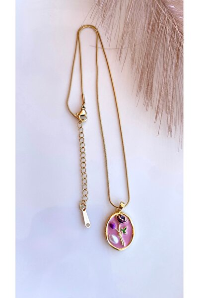 JustGAF قلادة من الفولاذ بتصميم وردي عتيق اللون ذهبي اللون