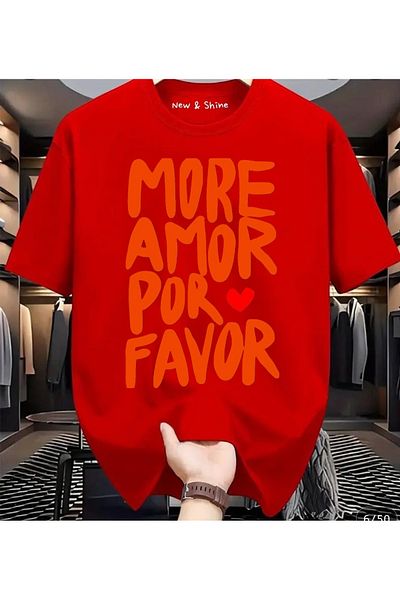 New Shine Περισσότερα Amor Por Favor Μπλουζάκι με στάμπα μεγάλου μεγέθους