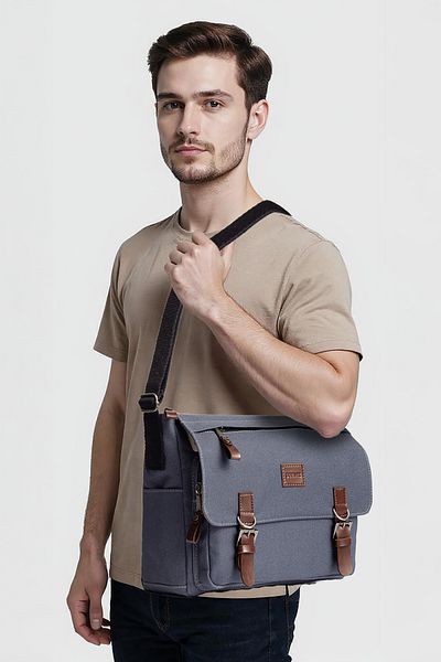 By Hakan Gk72 Canvas Messenger Bag Shoulder Bag School Bag with Laptop Compartment Gray