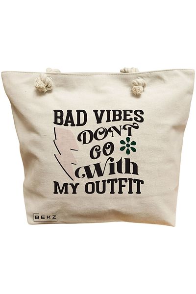 BEKZ Textile Bag With Zipper, Tote Bag, Model Summer Vibes 2 38 X 34.5 Cm, ​​White, ®