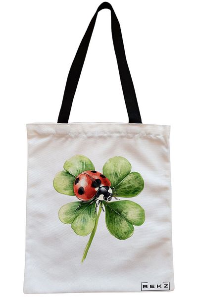 BEKZ Textile Bag With Zipper, Tote Bag, With Letter G And Mandala, 38x34.5 Cm, ​​White, ®