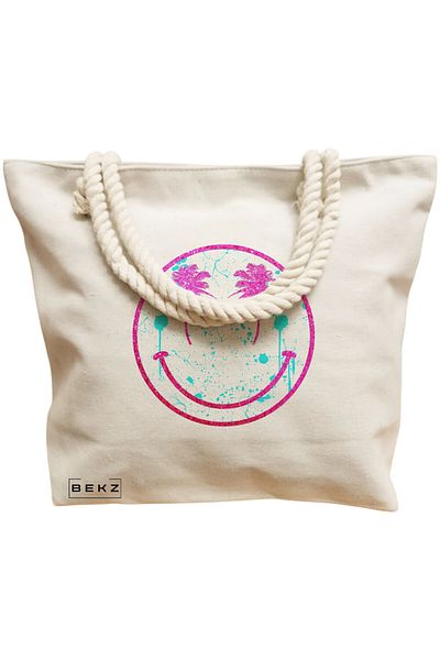 BEKZ Textile Bag With Zipper, Tote Bag, Books And Flowers Model 17 38 X 34.5 Cm, ​​White, ®