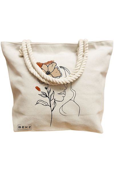 BEKZ Sacosa Textila Cu Fermoar, Geanta Tote, Model If I Fits I Sits 38 X 34.5 Cm, Alb, ®