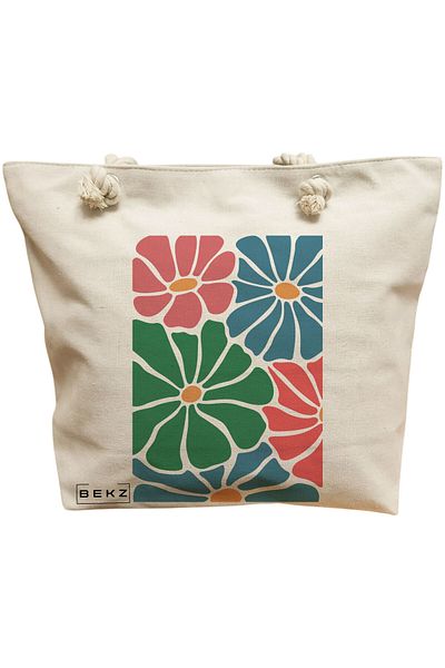 BEKZ Sacosa Textila Cu Fermoar, Geanta Tote, Model I’ll Always Bee With You 38 X 34.5 Cm, Alb, ®