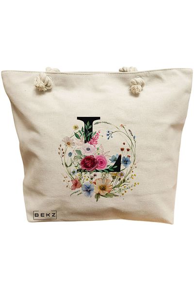 BEKZ Textile Bag With Zipper, Tote Bag, Model The Rolling Girl 38 X 34.5 Cm, ​​White, ®