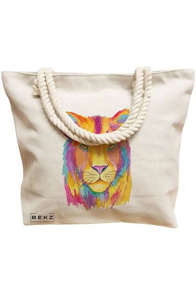 BEKZ Beach bag, Watercolor Lion model, 40x51 cm, Cream, BEKZ®