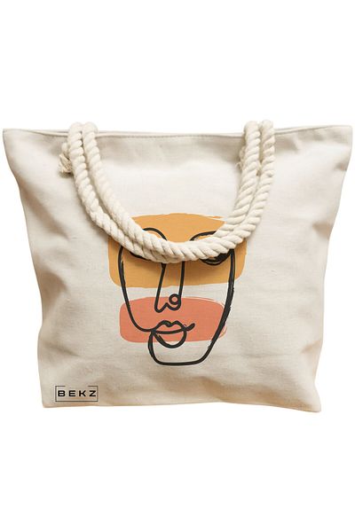 BEKZ Sacosa Textila Cu Fermoar, Geanta Tote, Model The Bookie Girl 29 38 X 34.5 Cm, Alb, ®