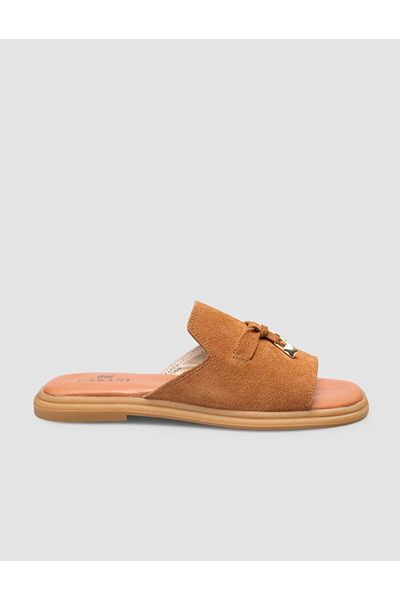 Cabani Papuci de damă 100% piele naturală din piele intoarsa maronie