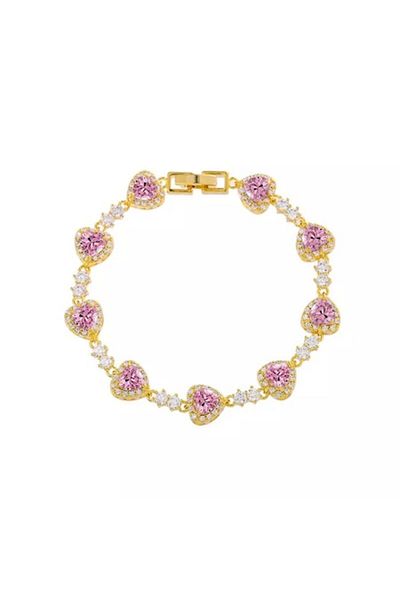 Tessero Bratara de dama model tip Tennis, pietre zirconiu in forma de inima, placat cu aur 18K, Tessero