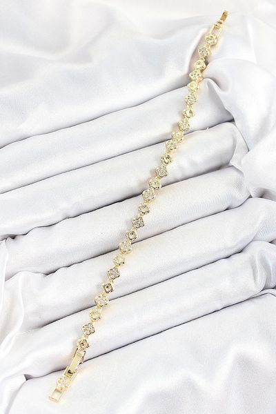 Clariss Brass Clover Model Zircon Stone Gold Color Vip Series Women's Bracelet