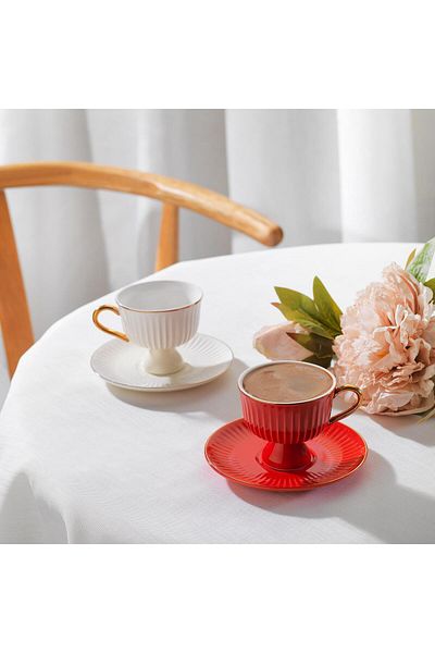 Altabi Glossy 2-Person Coffee Cup Set Porcelain Double Color Style Seekers