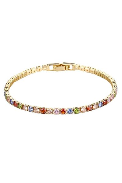 Tessero Bratara de mana model Tennis cu pietre zirconiu multicolore, 4mm, placata cu aur 18K, unisex, auriu