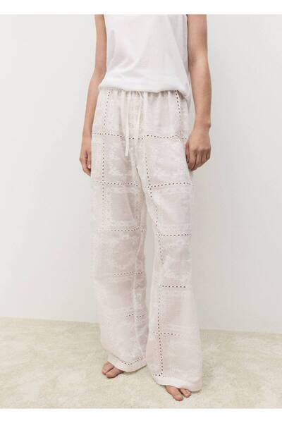 MANGO Woman Pantaloni brodați 100% ramie