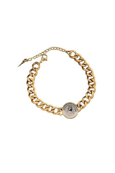 xUPING Bratara Cuban Chain cu moneda, marime reglabila, otel inoxidabil, placat cu aur 18K, auriu