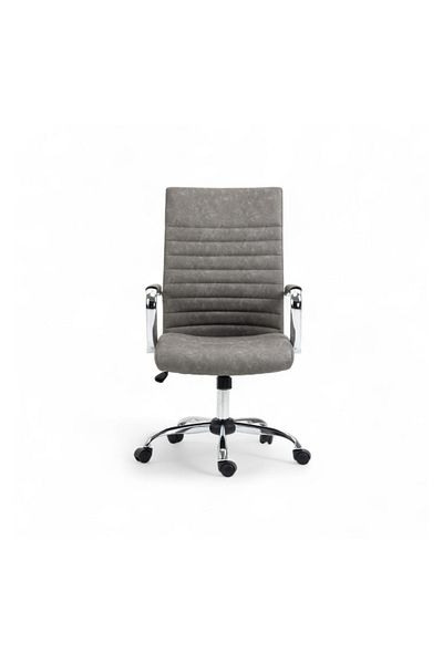 Kiwari ® Rani Office Chair, High Back, Chrome Frame, Fixed Pu Armrests, Butterfly Mechanism, Grey