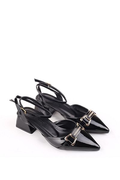 Papuçsepeti Shoe Basket 865 Women's Patent Leather Classic Heeled Shoes