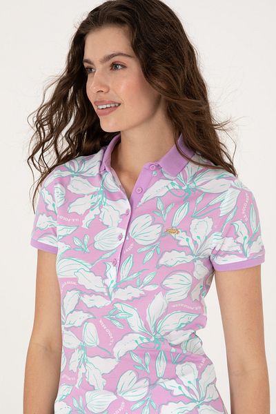 U.S. Polo Assn. Women's Fuchsia Patterned Polo Neck T-Shirt 50300770-Vr023
