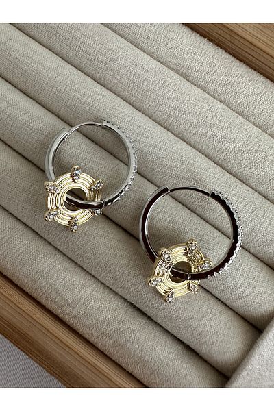 ringbox Silver Color Round Dangle Stone Hoop Earrings