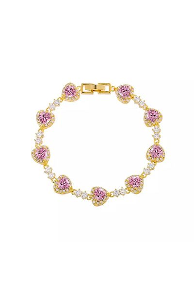 Tessero Bratara de dama model tip Tennis, pietre zirconiu in forma de inima, placat cu aur 18K, Tessero
