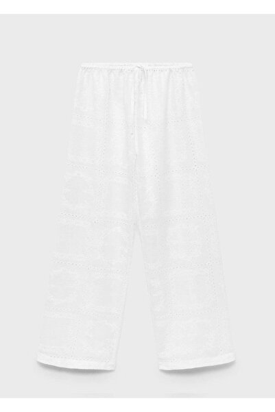 MANGO Woman %100 rami işlemeli pantolon