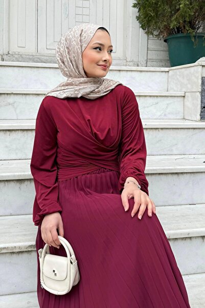 Modaensarbutik Çift Drapeli Bluz-BORDO