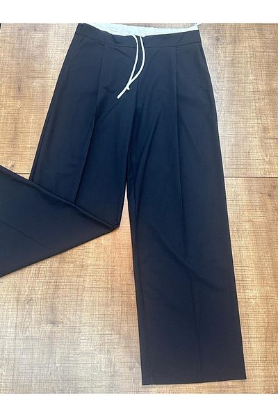 HANIMCA GİYİM Women's Pants with Fabric Belt, Side Pockets, Comfortable Fit, Full Length, Wide Leg
