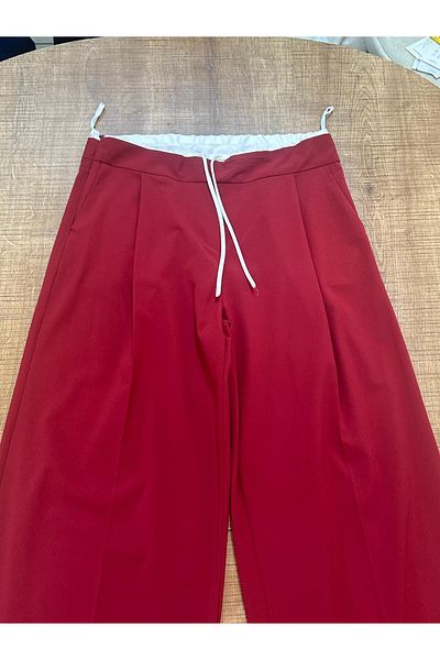 HANIMCA GİYİM Women's Pants with Fabric Belt, Side Pockets, Comfortable Fit, Full Length, Wide Leg