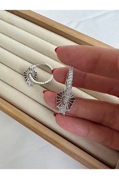 ringbox Silver Colored Star Detail Stone Hoop Earrings