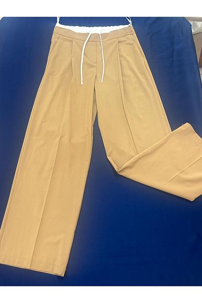 HANIMCA GİYİM Women's Pants with Fabric Belt, Side Pockets, Comfortable Fit, Full Length, Wide Leg