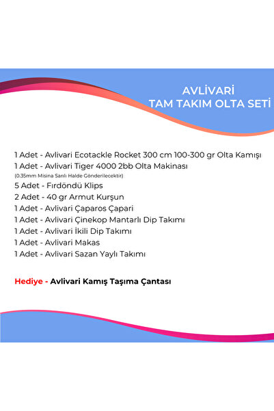 Avlivari Eco Tackle Rocket 300 cm 100-300 gr Olta Kamışı - Tiger 4000 Olta Makinası Tam Takım Kıyı H