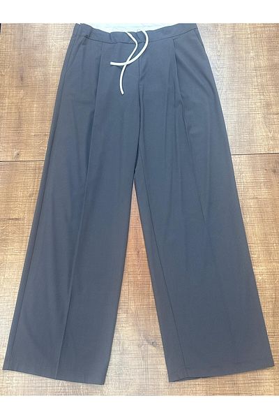 HANIMCA GİYİM Women's Pants with Fabric Belt, Side Pockets, Comfortable Fit, Full Length, Wide Leg