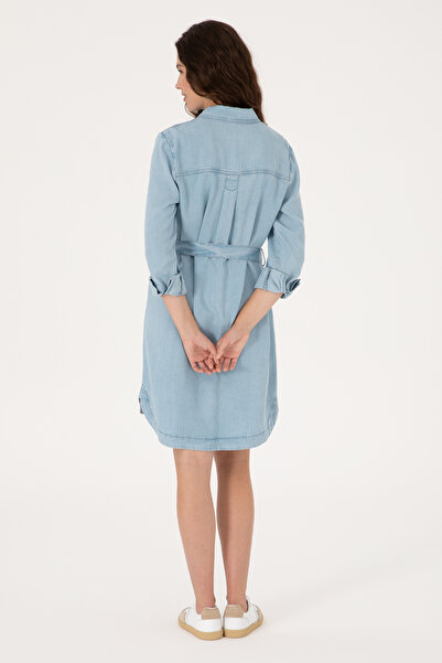 U.S. Polo Assn. Kadın Mavi Kemerli Mini Boy Jean Elbise 50305573-DN0022