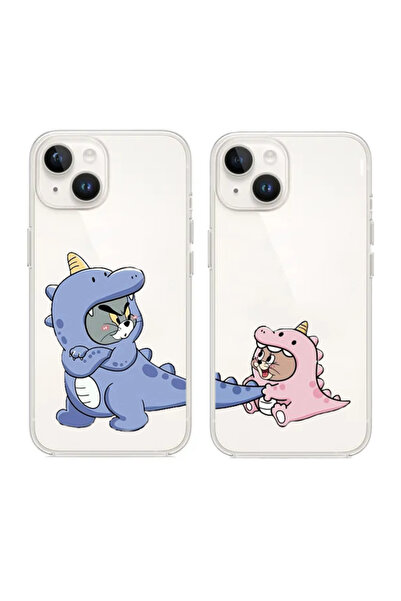 Di Aksesuar Huawei Y6 2018 Couple Tom ve Jerry 2'li Şeffaf Kılıf