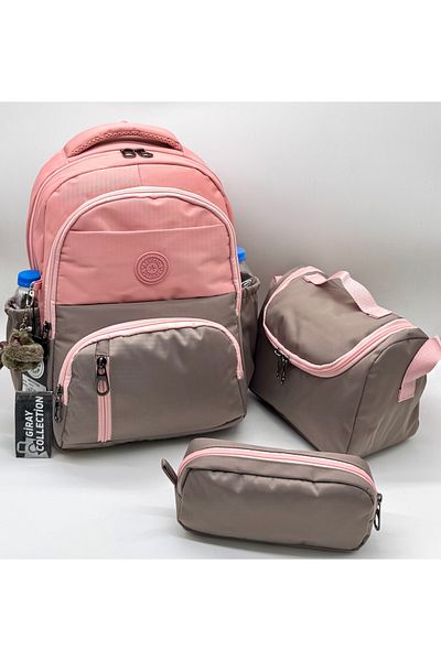 GirayCollection First School Bag Set of 3 Unisex Children's Primary School Bag Gry-8010 Powder-Mink