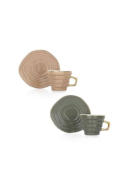 Altabi Glossy 6-Person Coffee Cup Set Porcelain Combination Set Double Color Style Seekers
