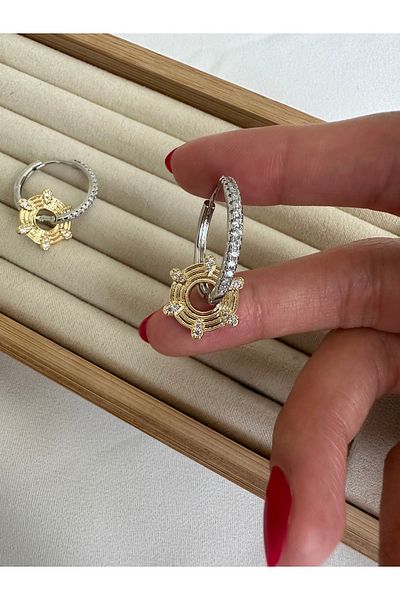ringbox Silver Color Round Dangle Stone Hoop Earrings