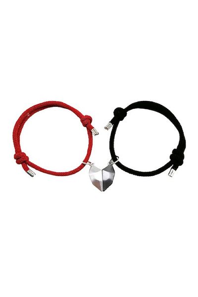 xUPING Set of two bracelets with heart-shaped magnetic pendant, adjustable cord, red and black