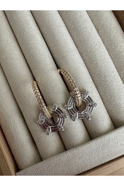 ringbox Gold Round Dangle Stone Hoop Earrings