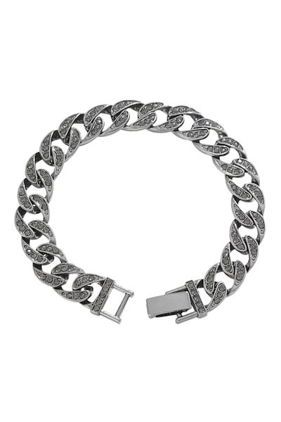 Tessero Cuban Chain bracelet decorated with black zircon stones, clip closure, Tessero, 20 cm, black