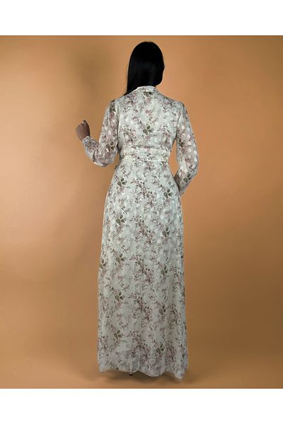 toog White dress with floral patterns and transparent lace