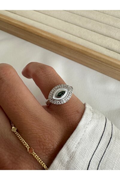 ringbox Silver Color Green Stone Eye Little Finger Ring
