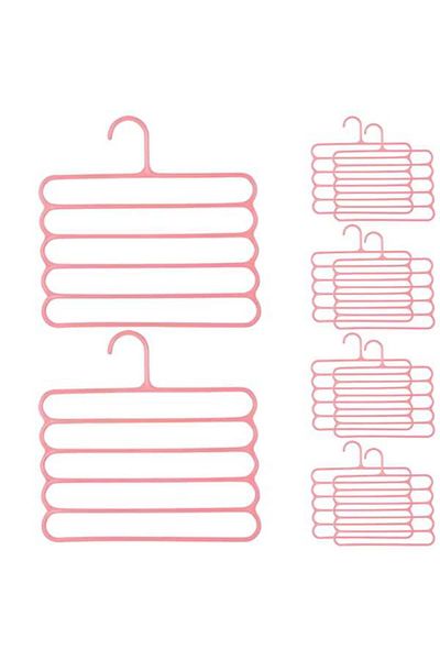 Evelise Set of 20 Plastic Hangers, 5 Positions, For Pants, Skirts or Ties, 31 x 31 cm, Pink