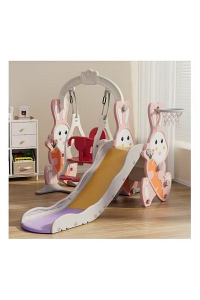 FULLJOY Bunny slide with swing, climbing ladder and basketball ring 4*1, 170*140*112 cm