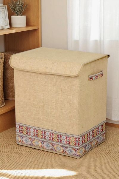 İronika Jute Garni Detailed Box Closet Organizer Toy Items Laundry Storage Box Organizer