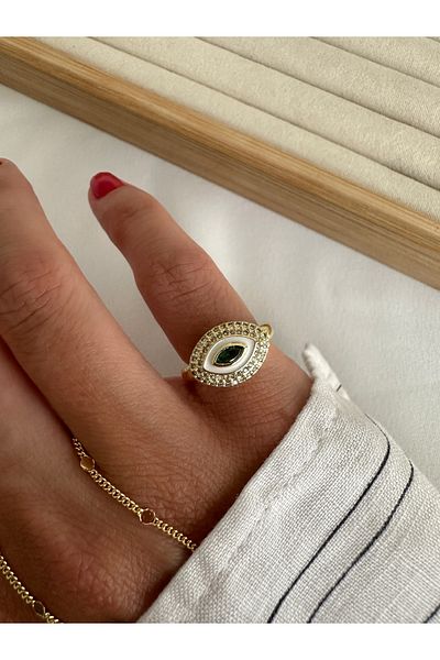 ringbox Gold Green Stone Eye Little Finger Ring