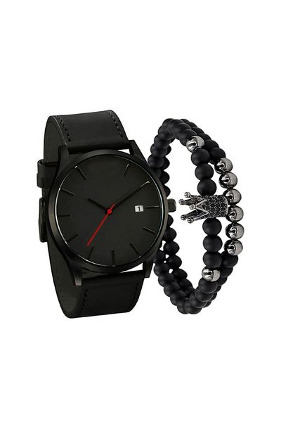 Tessero Gift Set: Analog Watch and Two Bracelets with Crown Design and Zirconium Stones, Quartz Mechanism, N