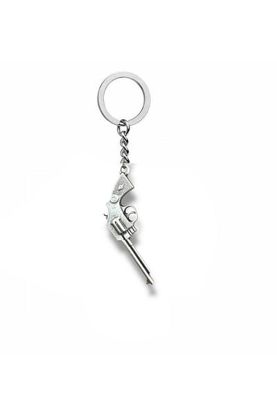 Herşey Nota Metal Keychain with Pistol Figure – Silver Color Unisex Accessory