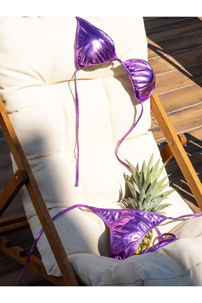 Ceylin Ceylan Lila Mor Metalik Üçgen Bikini Takımı