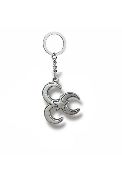 Herşey Nota 3 Crescent Figured Metal Keychain – Silver Color Unisex Accessory