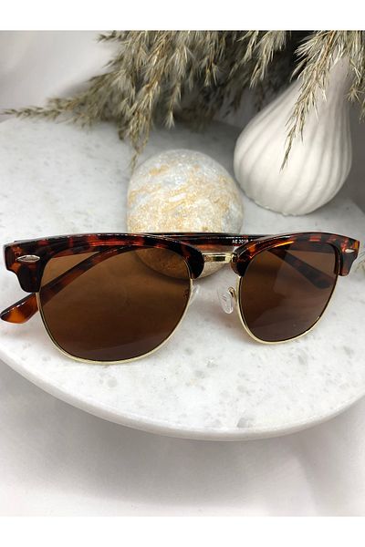 Mazzy Square Brown Leopard Gold Detail Women's Sunglasses